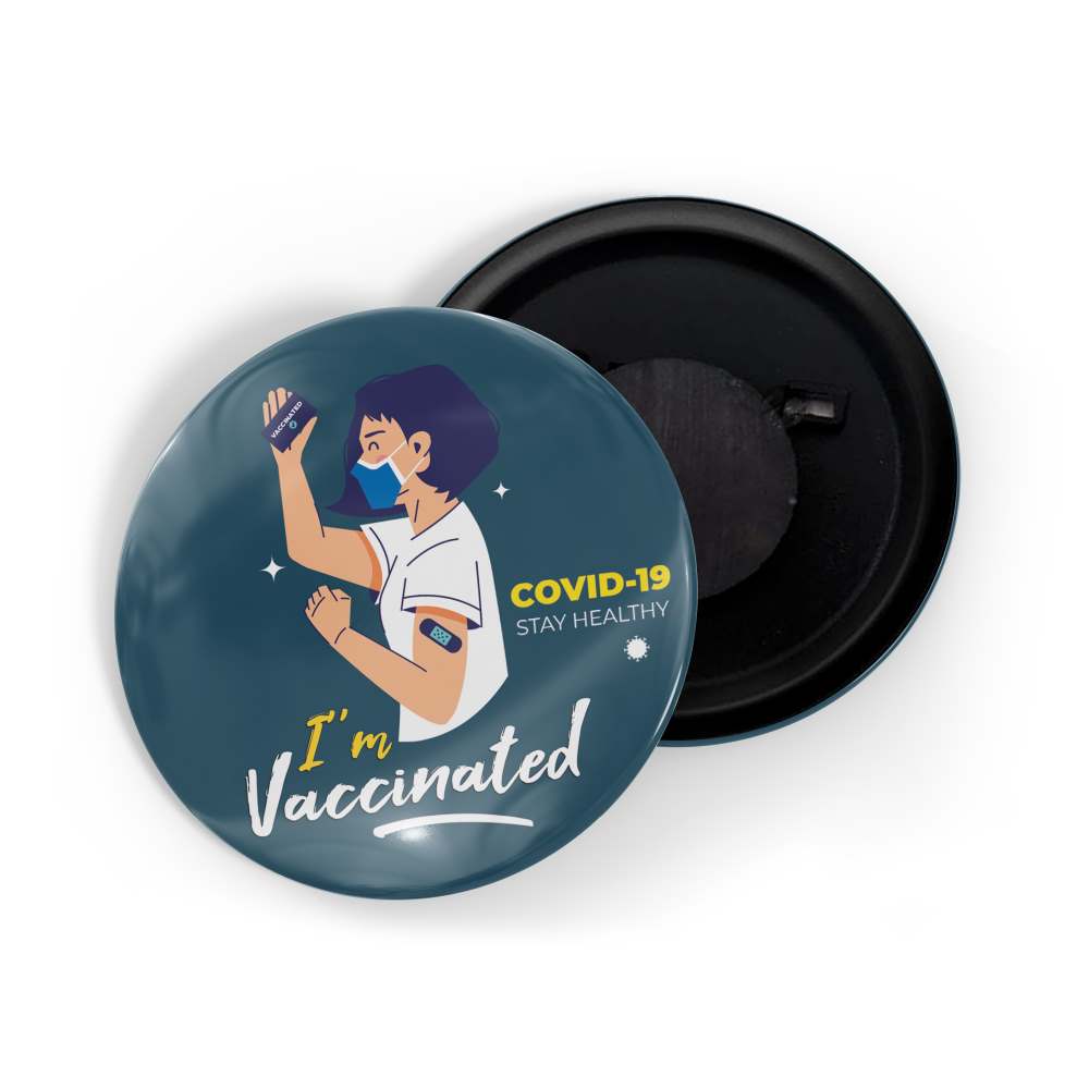 dhcrafts Fridge Magnet Blue I'm Vaccinated D4 (Pack of 1) Glossy Finish Design Pack of 1 (5.8cm)